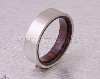 Holz Ring - Flachband Hartholz Ring für Männer und Frauen - Titan Männer Ring mit glänzendem Metall und Holz Design - Perfekte Geschenke für Sie und Ihn