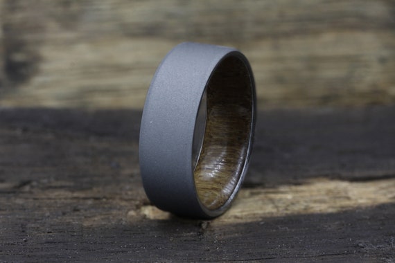 Stonewashed Titanium and Teak Wood Ring | Men's Wood Wedding Band