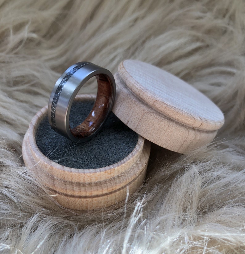 Titanium and Olive Rings // Mens Wood Rings //wood Wedding Band //Men's wedding Band // beveled edge image 6