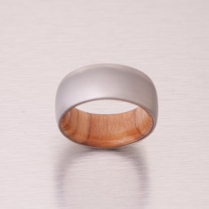 titanium olive ring // wide band wood ring // mens wood ring // wood wedding band // mens wedding ring // her him ring