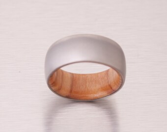 titanium olive ring // wide band wood ring // mens wood ring // wood wedding band // mens wedding ring // her him ring