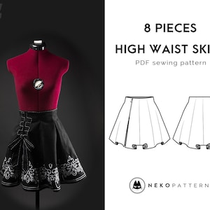 8 Pieces High Waist Skirt - PDF Sewing Pattern｜Female M size