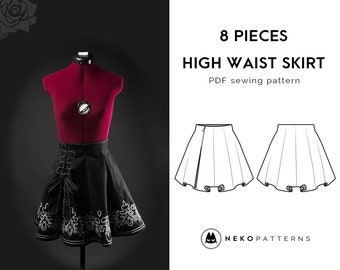 8 Pieces High Waist Skirt - PDF Sewing Pattern｜Female M size