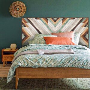 FUNLIFE Peel and Stick Headboard Decal Wood Grain Brown Chevron
