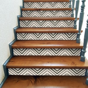 Stair Riser Stickers, Geometric minimalist black stair decor decal, Peel & Stick Stair Riser Deco Strips, Waterproof | FUNLIFE