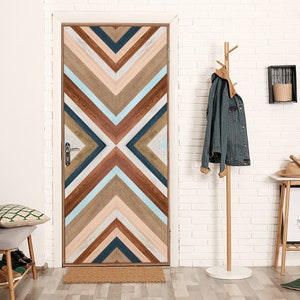 FUNLIFE | Herringbone Woven Wood Door Mural, Mordern Art, Peel and Stick,  Self-Adhesive Sliding Barn Door, Custom