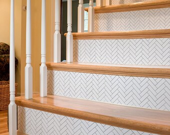 Peel and Stick Stair Riser Stickers, Gray Herringbone Staircase Decal, Modern Home Decoration, Removable and Self-adhesive Vinyl