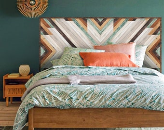 FUNLIFE | Peel and Stick Headboard Decal, Wood Grain Brown Chevron Headboard for Bedroom, Self-adhesive,Queen/Full Size Headboard Stickers