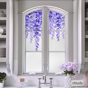 FUNLIFE | Watercolor Wisteria Window Film, Purple Floral Window Sticker, Stactic Cling and Reusable, Self-adhesive Nature Decal for Window