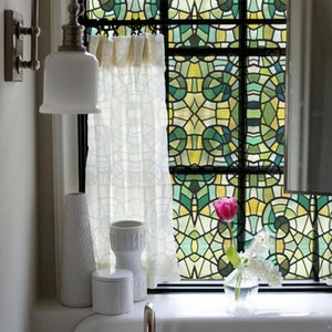FUNLIFE  | Green Glass Mosaic Privacy Decorative Window Film, Non-Adhesive Window Decals Static Cling, Customize