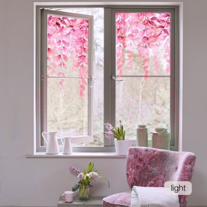 FUNLIFE | Pink Wisteria Window Clings, Botanical Leaves Window Sticker, Non Sticky and Reusable, Home Decor for Winndow, Custom