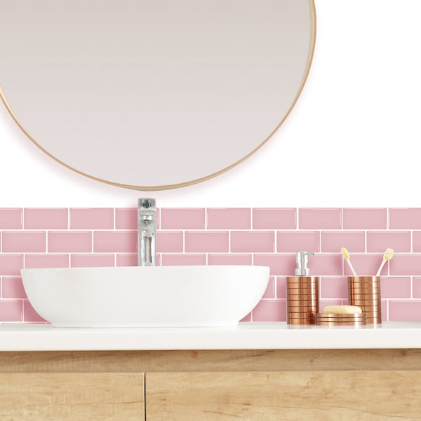 FUNLIFE  | Pansy Pink Subway Backsplash Tile Decals for kitchen and Bathroom, Peel and Stick Tiles, Waterproof and Revmovable