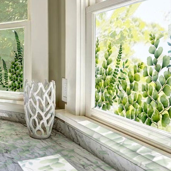 FUNLIFE/pegatina para ventana de hojas de helecho, calcomanía botánica para ventana, reutilizable y no adhesiva, resorte adhesivo para ventana de hoja de acuarela para baño