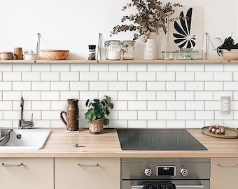 FUNLIFE  |  White Wall Tile Stickers, Peel and Stick, Waterproof and Revmovable  Backsplash for Modern Kitchen