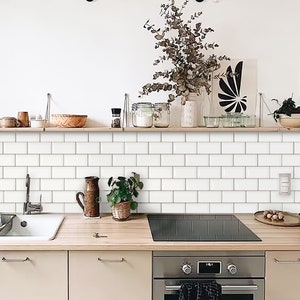 FUNLIFE  |  White Wall Tile Stickers, Peel and Stick, Waterproof and Revmovable  Backsplash for Modern Kitchen