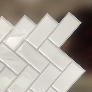 FUNLIFE  |  Large White Herringbone Backsplash Tile Decals, Peel and Stick, Kitchen, bathroom, Camper decoration, Waterproof, Heat resistant