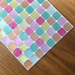 FUNLIFE  | Peel  N' Stick Candy color Backsplash Mosaic Tile Sticker, Kids bathroom Decoration