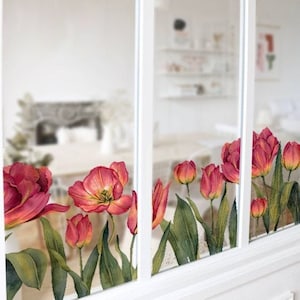 FUNLIFE  | Tulip Window Sticker, Spring Garden Floral Window Cling, Non Sticky and Reusable, Gift for Her, Customize