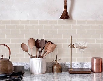 FUNLIFE| Creme Backsplash Fliesenaufkleber, Fliesenaufkleber in Erdtönen, Schälen und Stick, Boho Wandfliesen Kunst für Küche und Bad