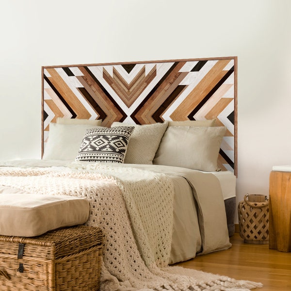 FUNLIFE |  Peel and Stick Headboard Decal, Wood Grain Brown and Black, Herringbone Woven, Self-adhesive,Queen/Full Size  Headboard Stickers