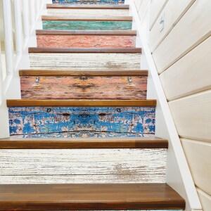 FUNLIFE |  Mutli-colored Wooden Stair Riser Stickers, Vinyl Stair riser strip, Removable Stair Decal, Waterproof, Custom Size