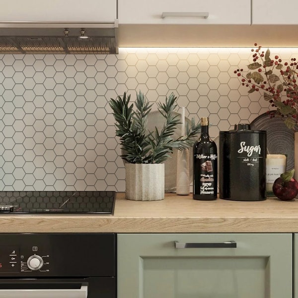 FUNLIFE  |  White Hexagon Peel and Stick Backsplash Tile Stickers, Backsplash Tile Decals for Kitchen, bathroom, Removable