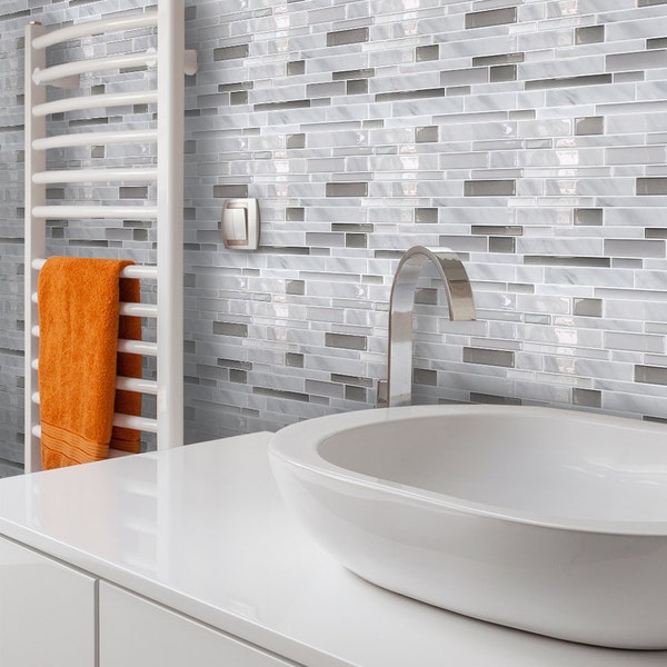 FUNLIFE  |   Backsplash Tile Decals, Peel and Stick, Marble Wall Tiles for Bathroom, Kitchen, Waterproof, Heat resistant