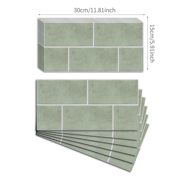 Subway Backsplash Tiles, Sage Green Peel and Stick Floor Tile Sticker,  Concrete Vinyl Decor, Modern Kitchen Refresh Idea 