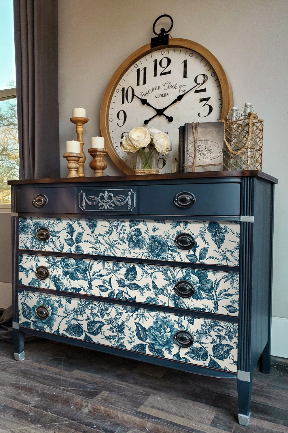 Peel and Stick Flora Furniture Decals Vintage Blue Rose in Etsy Australia