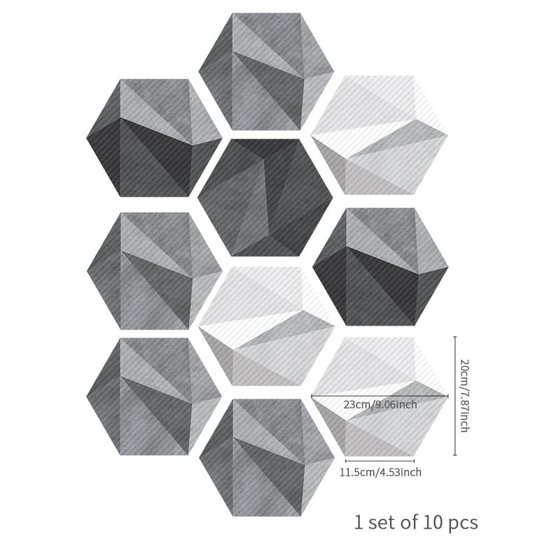 FUNLIFE 3D Geometric Grunge Grey Wall Tile Sticker Hexagon Etsy