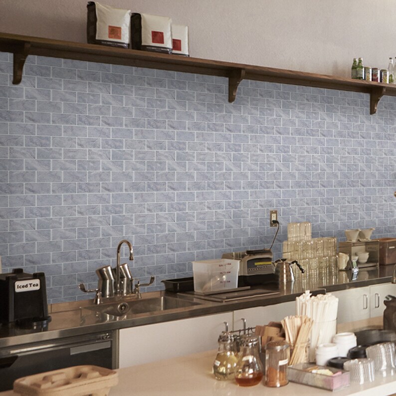 gray subway peel and stick backsplash