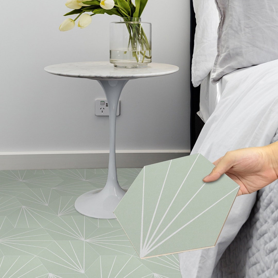 FUNLIFE Sage Green Floor Tile Sticker, Peel and Stick Hexagon Flooring ...