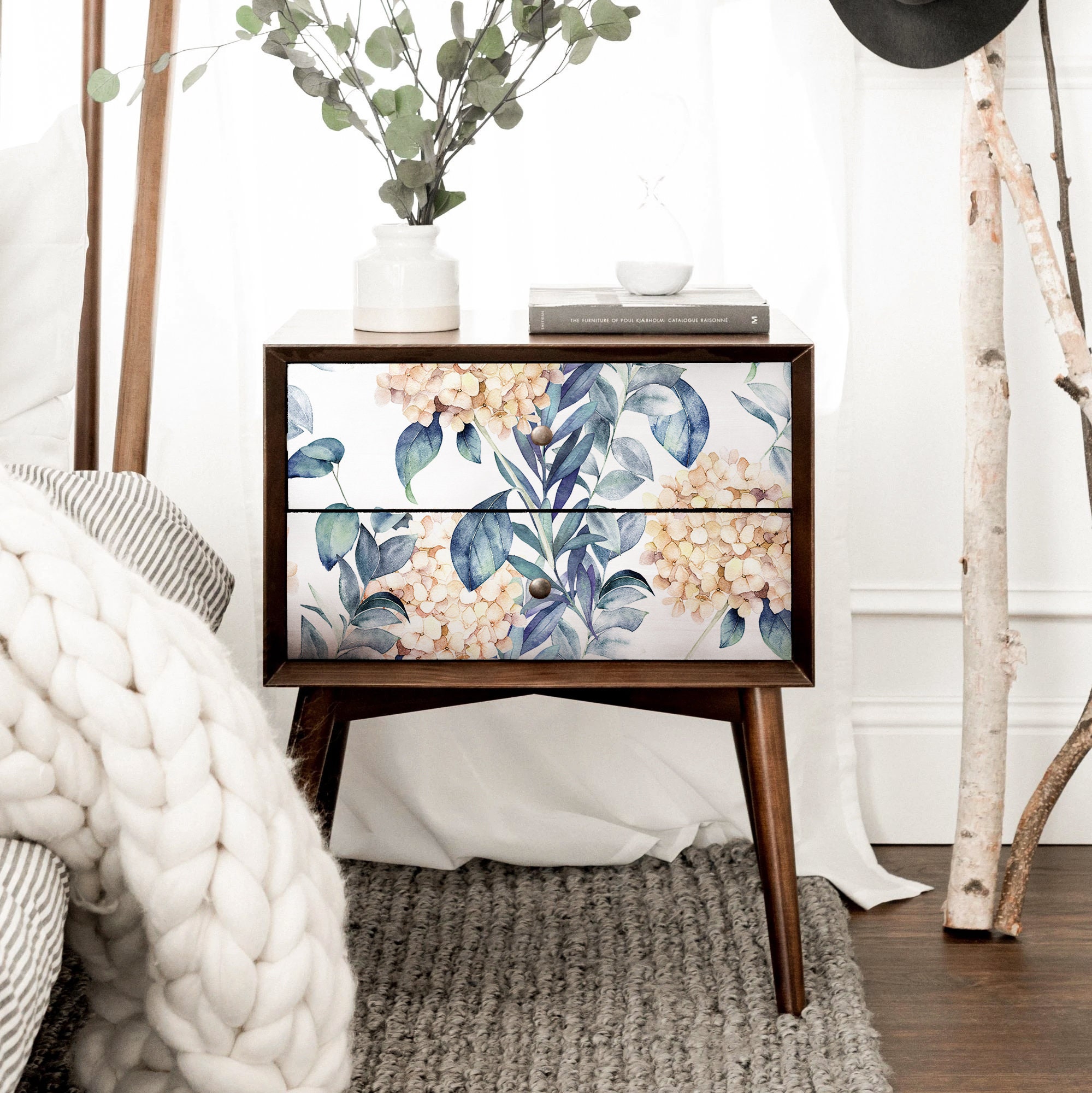 Peel and Stick Botanical Furniture Decals Watercolor Hydrange Etsy UK