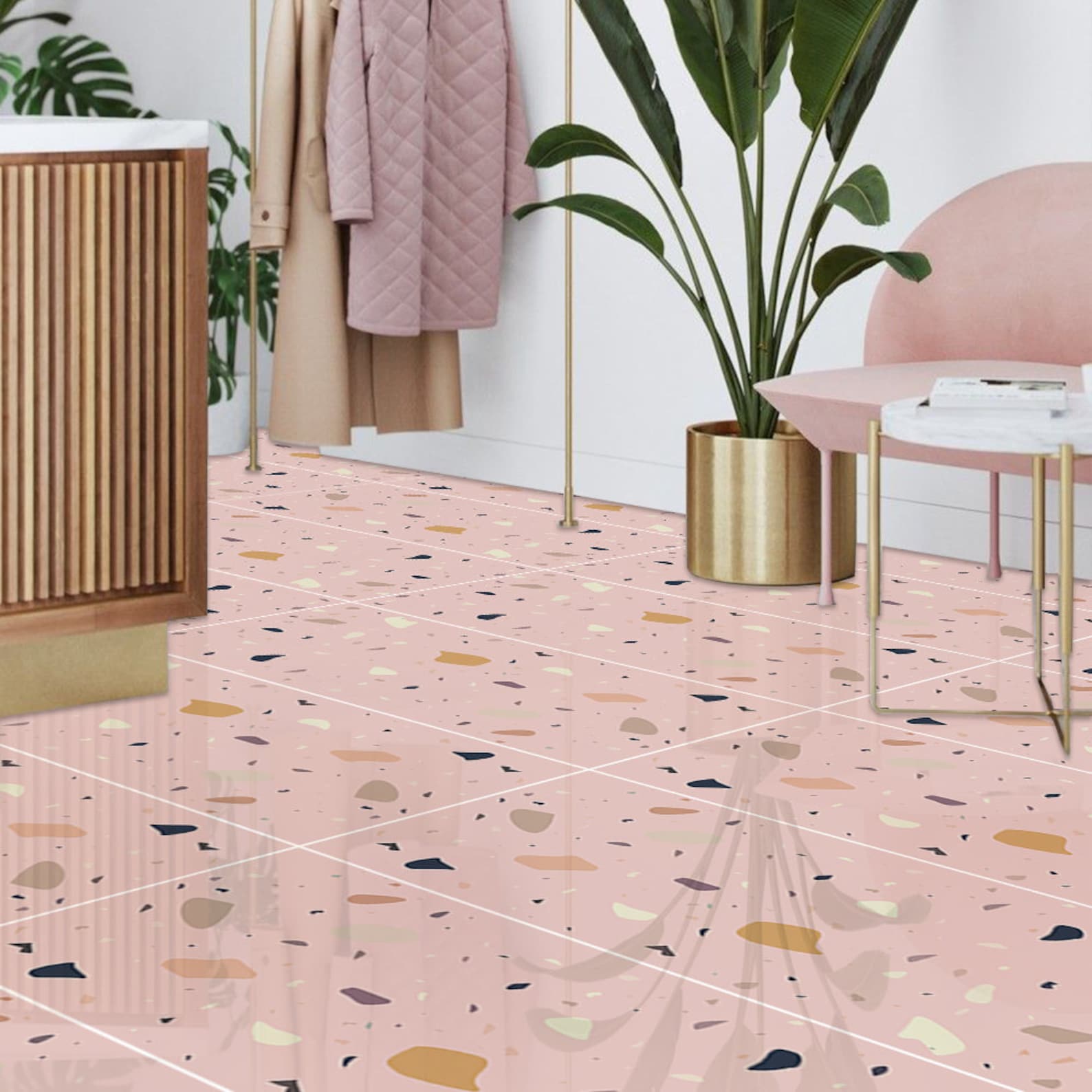 FUNLIFE Pink Terrazzo Bathroom Makeover Floor Tile Sticker | Etsy
