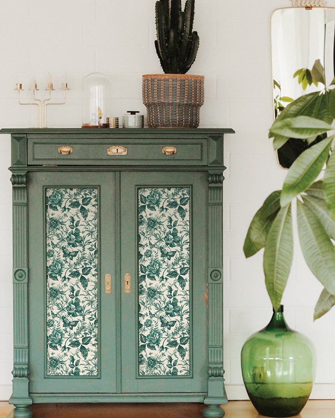 Peel and Stick Flora Furniture Decals Vintage Green Rose in Etsy