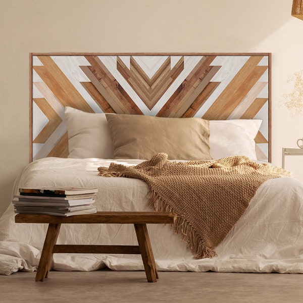 FUNLIFE |  Peel and Stick Headboard Decal, Brown Herringbone Woven Wood Grain, DIY Self-adhesive, Queen/Full Size Headboard Stickers