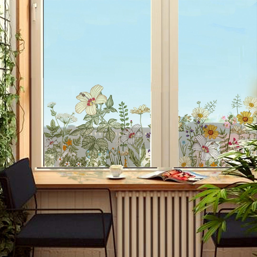 Funlifemeadow Window Film, Spring Window Clings, Reusable and Static