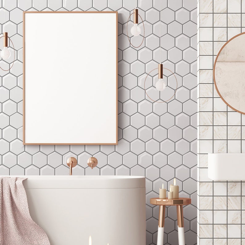 white hexagon peel and stick backsplash
