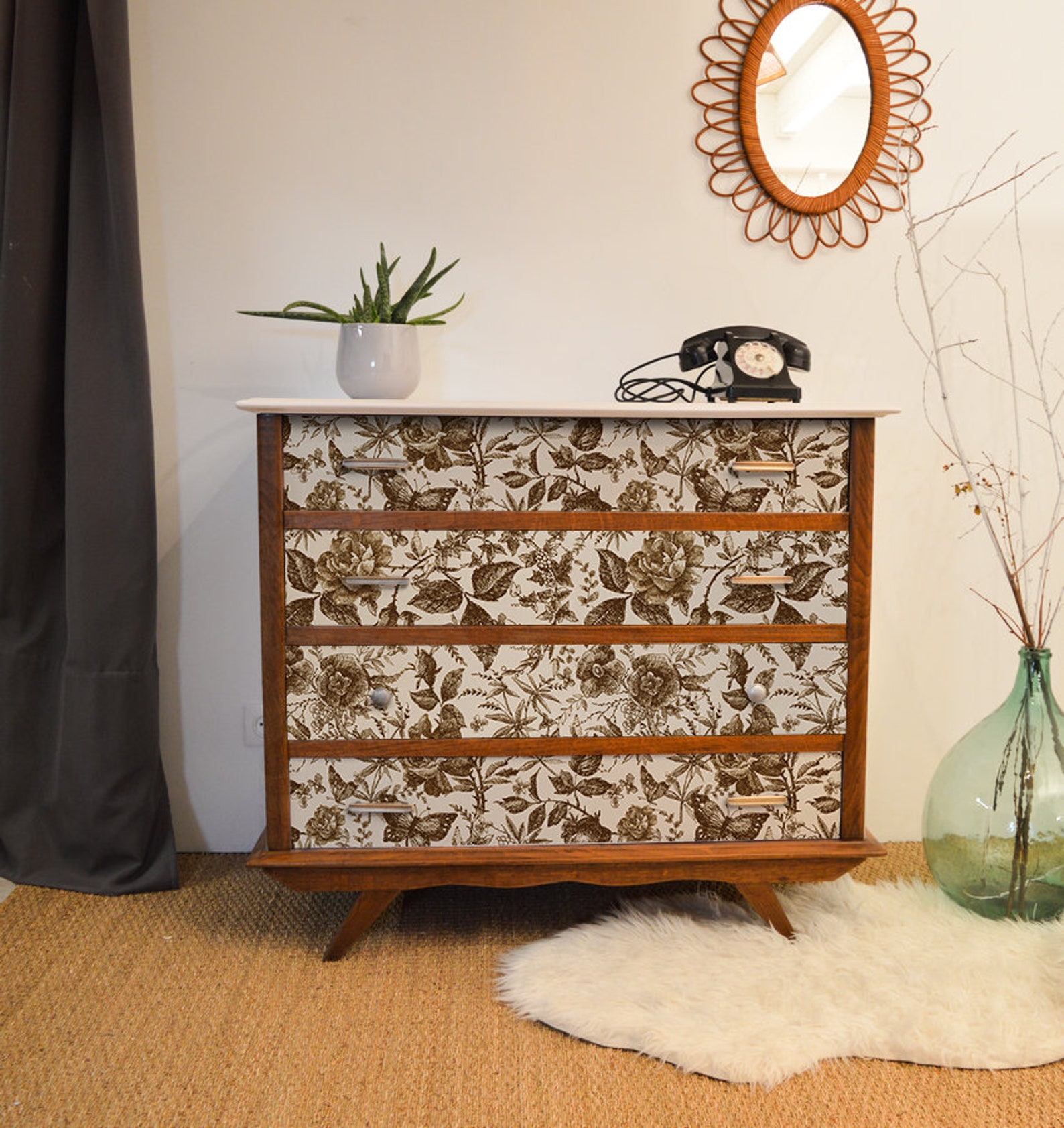 Peel and Stick Flora Furniture Decals Vintage Brown Rose in Etsy