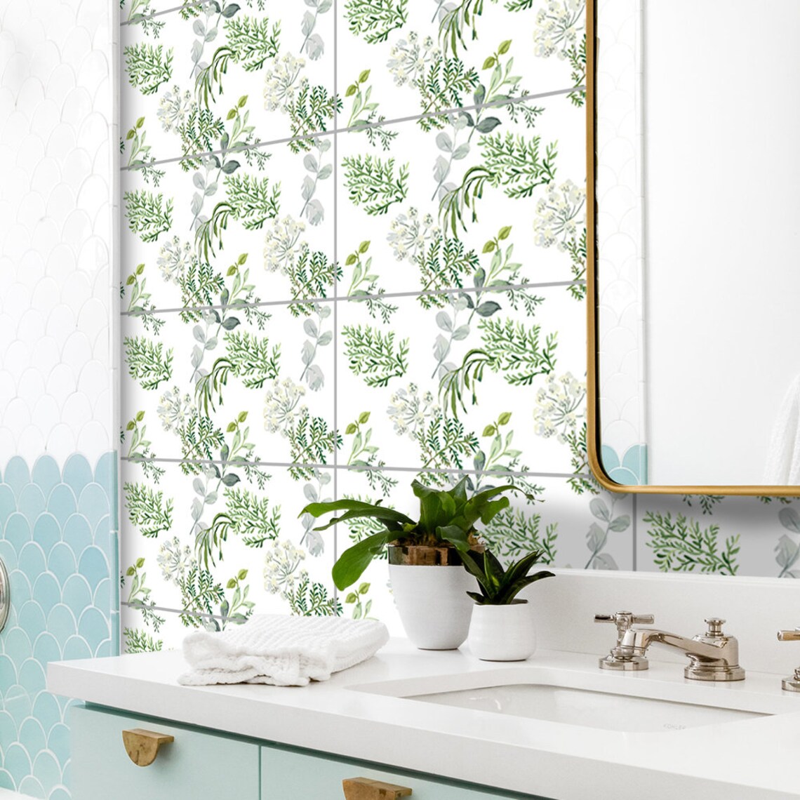 FUNLIFE Nordic Green Leaves Fern Bathroom Makeover Tile Etsy