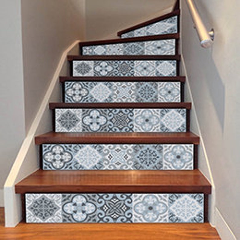 FUNLIFE Mediterranean Tiles Stair Riser Strips Stairway Etsy