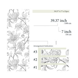 Vintage Flora Stair Riser Decals, Peel & Stick Strips Wrap, Self Adhesive Vinyl Stickers, Removable Large Vintage Sketch Peonies, Custom image 5