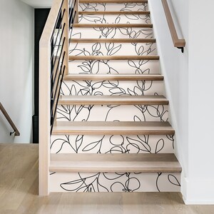 Abstract Leaves Stair Risers Strips, Stair Riser Decal Mid Century Modern, Peel and Stick, Staircase Stickers, Room Decor Boho|FUNLIFE