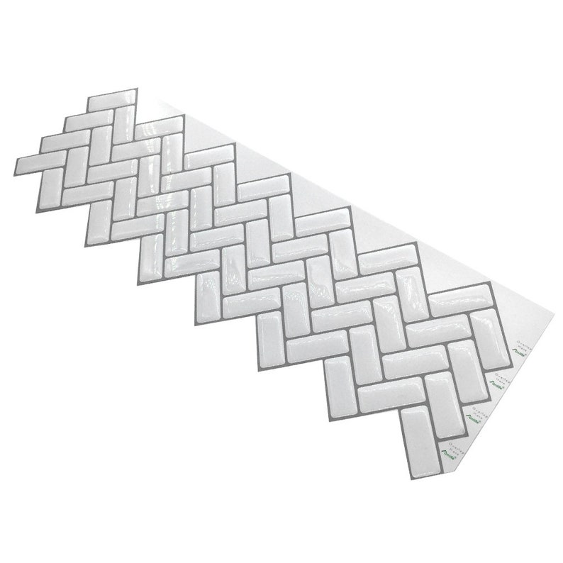 white herringbone peel and stick tile
