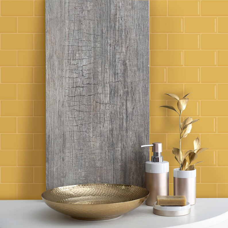 FUNLIFE Mustard Yellow Subway Backsplash Tile Decals for Etsy Australia