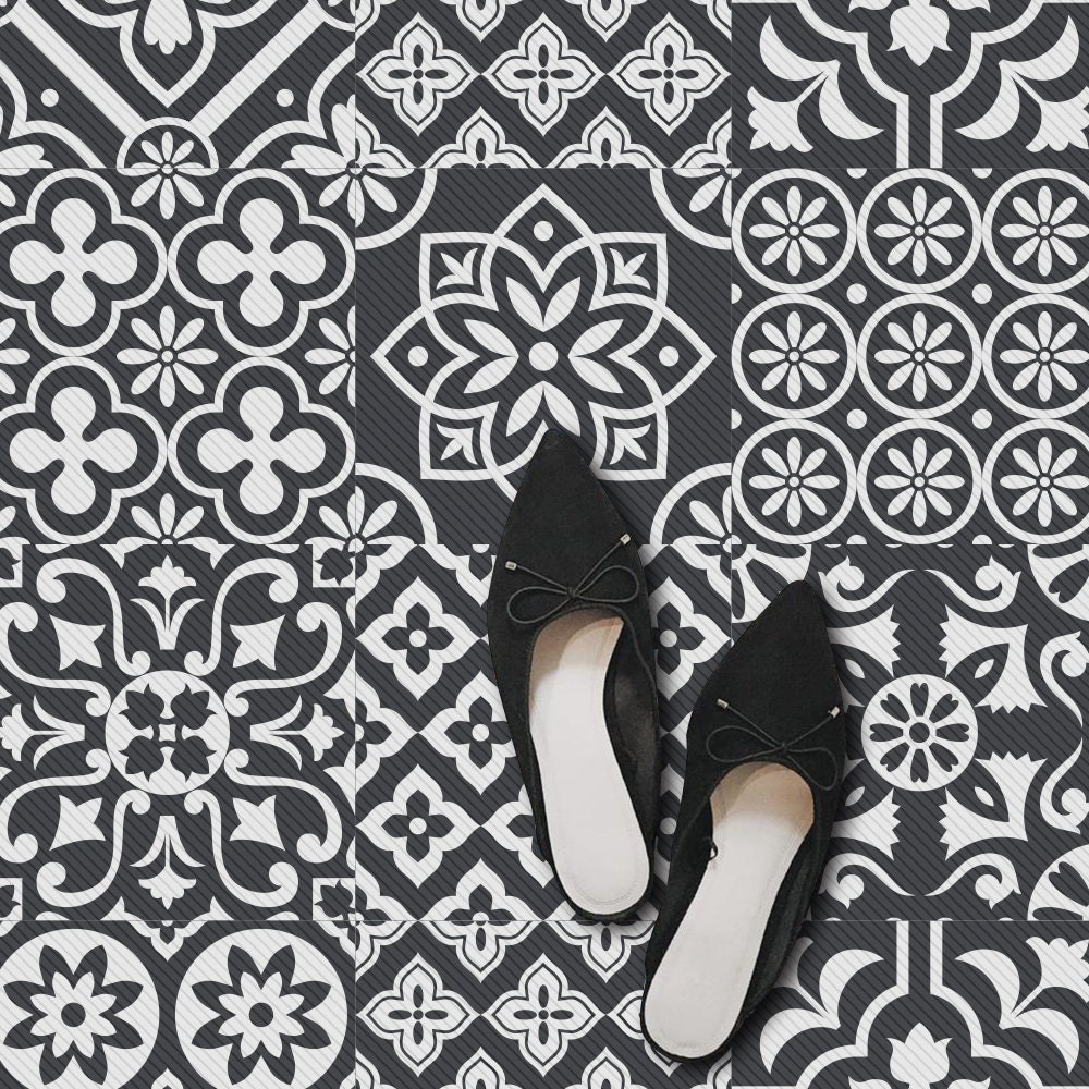 FUNLIFE Waterproof Self-adhesive Black & White Tiles Floor | Etsy
