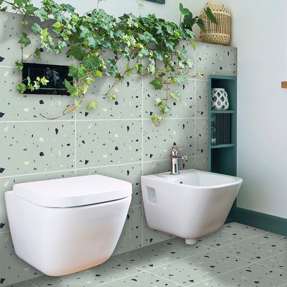 FUNLIFE Green Terrazzo Bathroom Makeover Floor Tile | Etsy