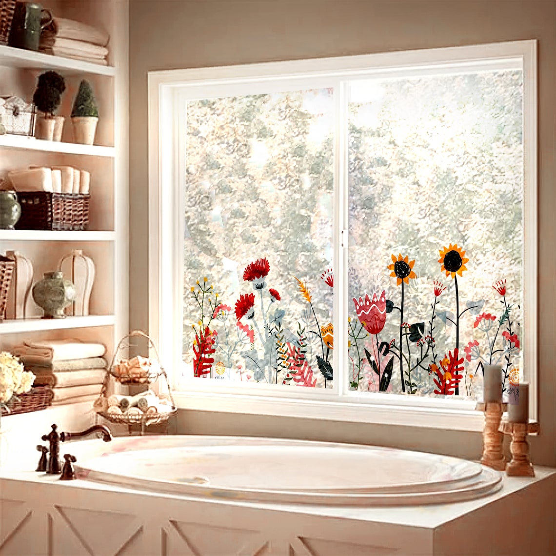 Funlifeabstract Floral Window Film Sunflower Tulips Etsy