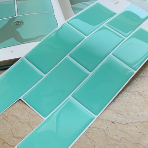 FUNLIFE  |  Ice Blue Subway Backsplash Tile Decals for kitchen and Bathroom, Peel and Stick Tiles, Waterproof and Revmovable