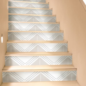 Minimalist Stair Riser Decals, Peel & Stick Gray Triangle Deco Strips, Self Adhesive Vinyl Stickers, Scandinavian Chevron Modern Art image 5